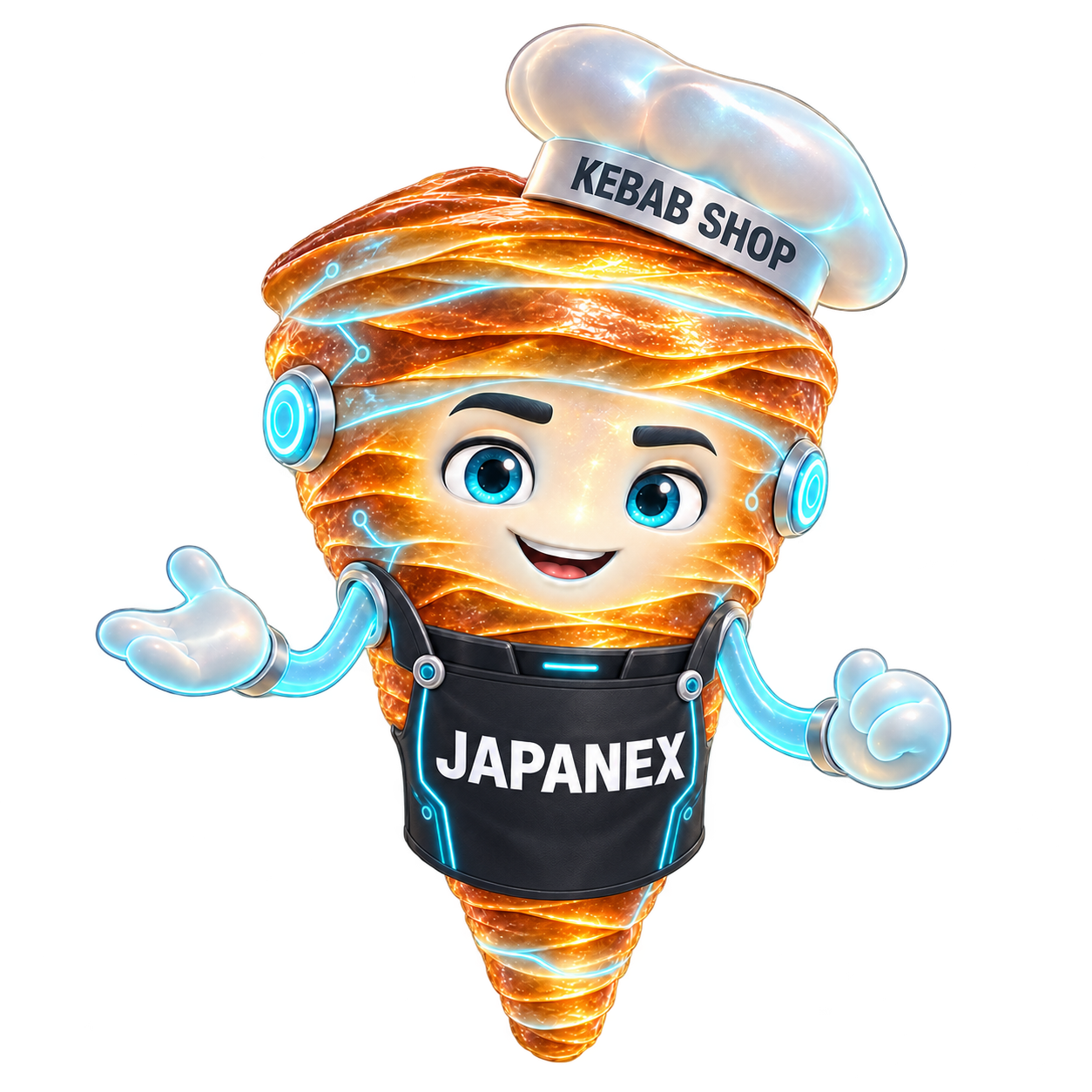 Siyah JAPANEX önlüğüyle Jarvis maskotu